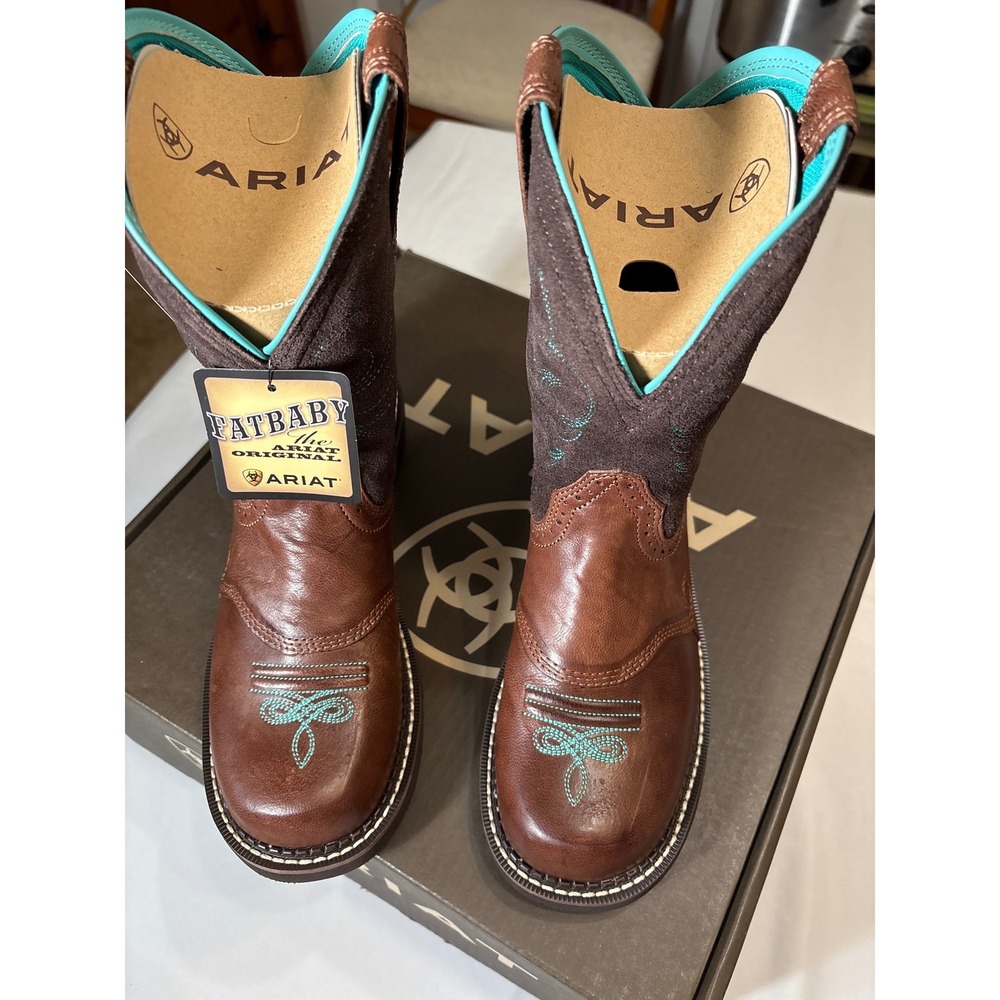 Ariat Fatbaby Original Western Boots Brown Turquoise Leather Suede 10000832 9.5B - Picture 4 of 6